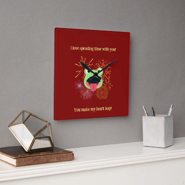 Red Frog and Fireworks Design Square Wall Clock (Office)