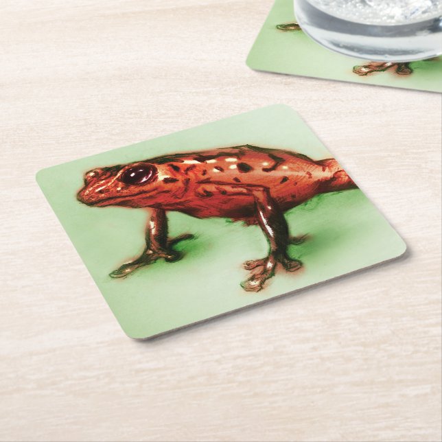 Red Frog Coaster, Wild Animal Sketch Square Paper Coaster (Angled)