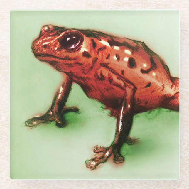 Red Frog Glass Coaster, Wild Animal Sketch Coaster (Front)