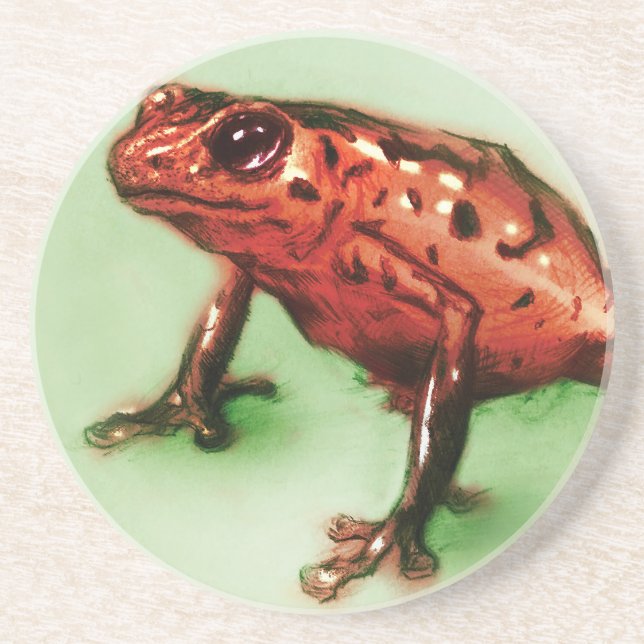 Red Frog SandStone Coaster, Animal Sketch Coaster (Front)