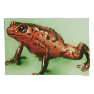 Red Frog, Wild Animal Realistic Sketch in Green Pillowcase