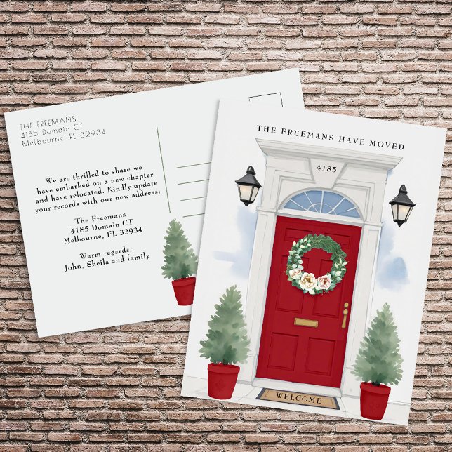 Red Front Door Moving Announcement  Postcard (Red Door New Home Announcement Postcard )