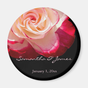 Red Frosted White Rose Personal Wedding Magnet