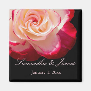 Red Frosted White Rose Personal Wedding Magnet
