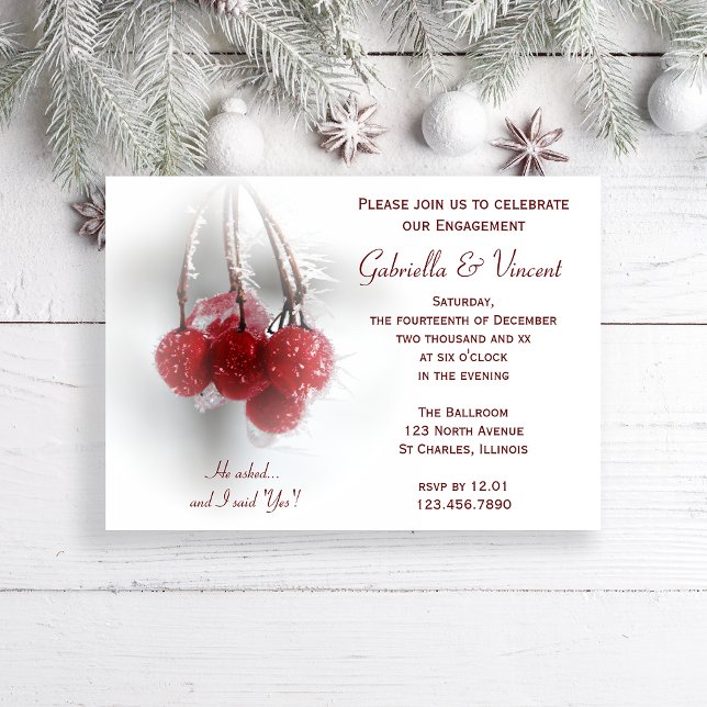 Red Frosty Berries Winter Engagement Party Invitation (Creator Uploaded)