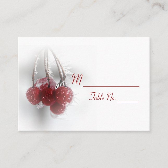 Red Frosty Berries Winter Wedding Place Cards (Front)