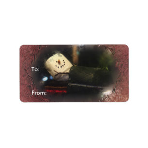 Red Frosty S'mores Snowman Gift Labels