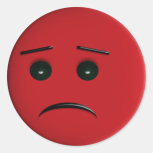 Red Frowny Face Classic Round Sticker