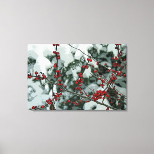 Red Frozen Berries Winter Stretched Canvas Art