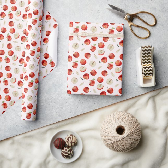 Red Fruit Apples Pattern Wrapping Paper (Crafts)
