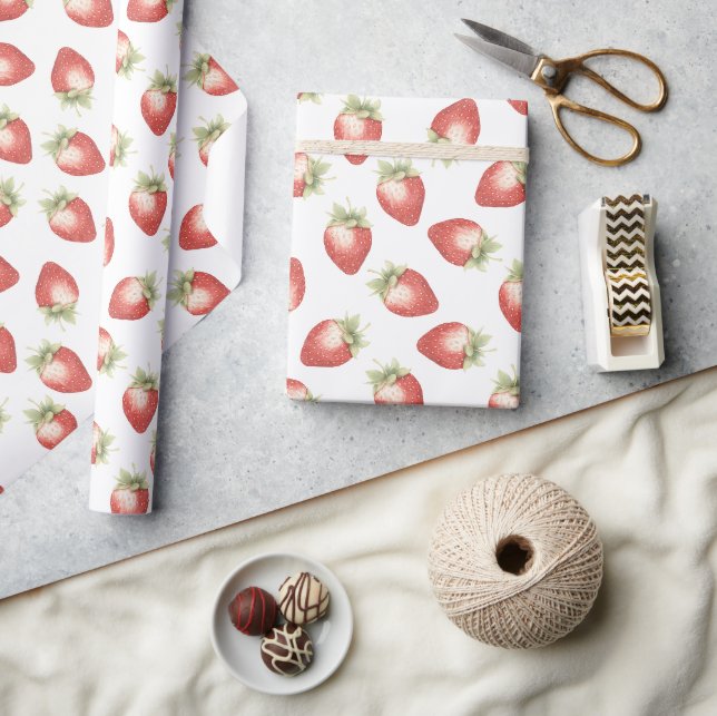 Red Fruit Strawberries Birthday Wrapping Paper (Crafts)