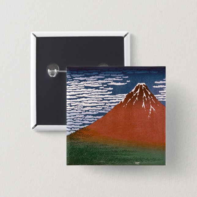 Red Fuji, Aka Fujiyama Volcano Katsushika Hokusai 15 Cm Square Badge (Front & Back)