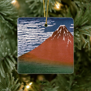 Red Fuji, Aka Fujiyama Volcano Katsushika Hokusai Ceramic Ornament