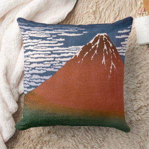 Red Fuji, Aka Fujiyama Volcano Katsushika Hokusai Cushion
