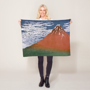 Red Fuji, Aka Fujiyama Volcano Katsushika Hokusai Fleece Blanket