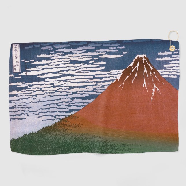 Red Fuji, Aka Fujiyama Volcano Katsushika Hokusai Golf Towel (Horizontal)