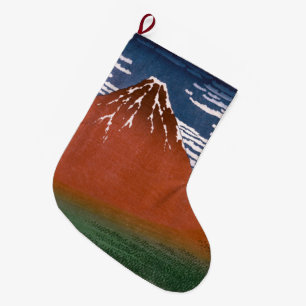 Red Fuji, Aka Fujiyama Volcano Katsushika Hokusai Large Christmas Stocking