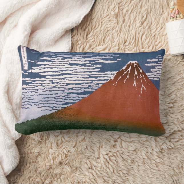 Red Fuji, Aka Fujiyama Volcano Katsushika Hokusai Lumbar Cushion (Blanket)
