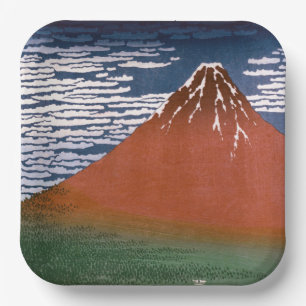 Red Fuji, Aka Fujiyama Volcano Katsushika Hokusai Paper Plate