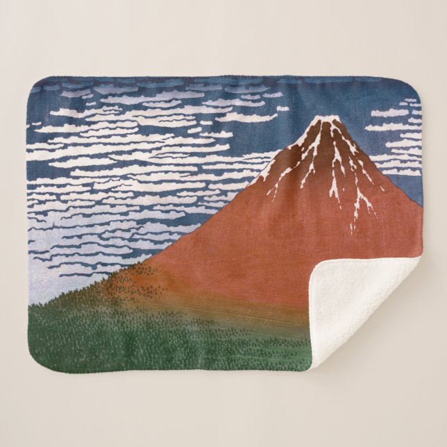Red Fuji, Aka Fujiyama Volcano Katsushika Hokusai Sherpa Blanket (Front (Horizontal))