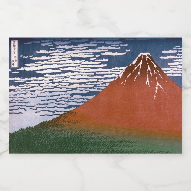 Red Fuji, Aka Fujiyama Volcano Katsushika Hokusai Sparkling Wine Label (Single Label)