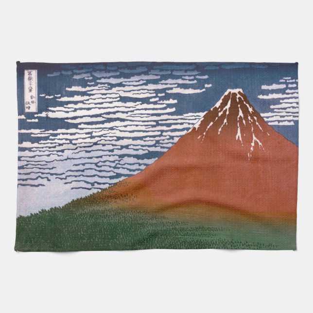 Red Fuji, Aka Fujiyama Volcano Katsushika Hokusai Tea Towel (Horizontal)