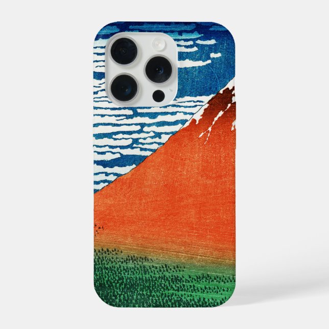 Red Fuji drawing Kanagawa Hokusai iPhone Case (Back)