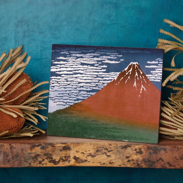 Red Fuji "Fujiyama" Volcano in Japanese Woodcut    Plaque (Side)