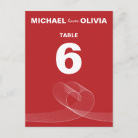 Red Fun Loopy Love Lines Simple Table Number Card