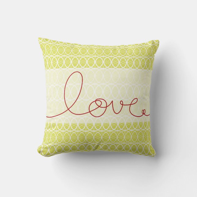 Red Fun Loopy Love Writing Circles Lime Green Cushion (Front)