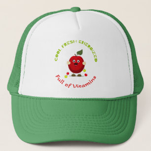 Red funny apple trucker hat