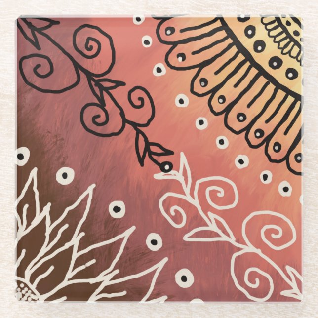 Red Funny Art Pattern Glass Coaster (Front)