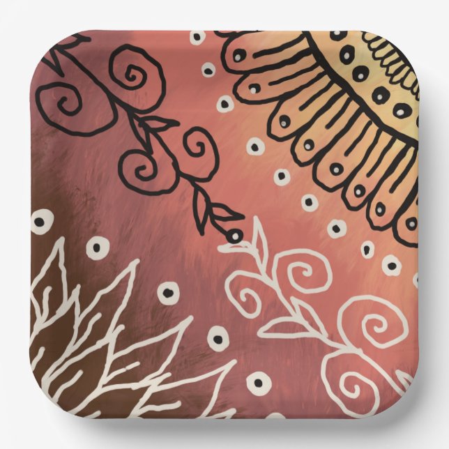 Red Funny Art Pattern Paper Plate (Front)
