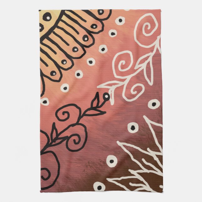 Red Funny Art Pattern Tea Towel (Vertical)