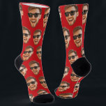 Red Funny Custom Face Photo Crew Socks<br><div class="desc">Funny custom face crew socks personalised with a photo and a red background. Upload a cutout of the face with a transparent background and it will automatically be replicated all over the socks, on both sides. To make the cut-out, you can download any mobile or computer app, or use the...</div>
