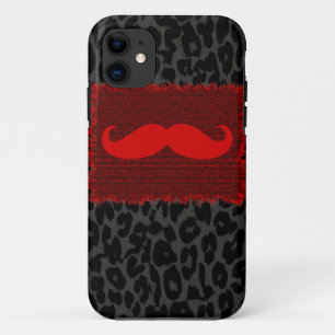 Red Funny Moustache and Leopard Print Case-Mate iPhone Case