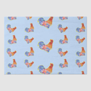Red Funny Rooster Cockerel Blue and White Spots Tissue Paper