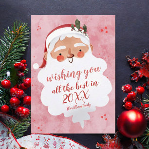 Red funny santa merry christmas Flat Holiday Card
