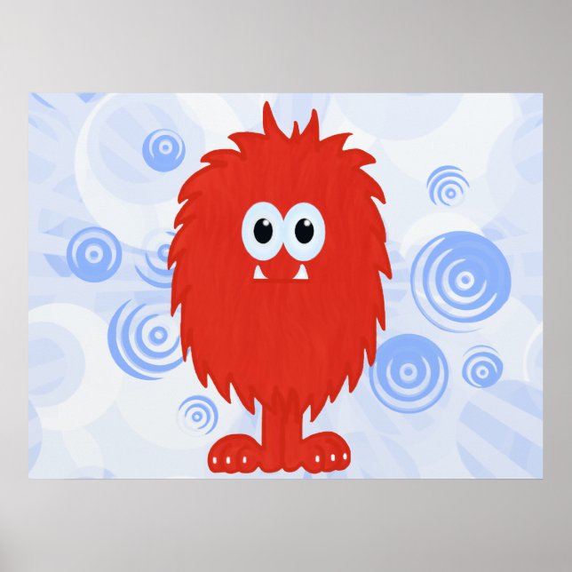 Red Furry Monster & Blue Swirls Print (Front)