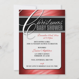 Red Fusion Zebra Print Christmas Baby Shower Invitation