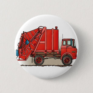 Red Garbage Truck 6 Cm Round Badge
