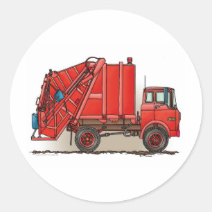 Red Garbage Truck Classic Round Sticker