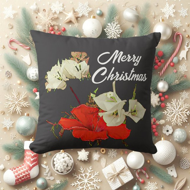 Red Garden Hibiscus Merry Christmas Floral Baby Cushion (Red Garden Hibiscus Merry Christmas Floral Baby Throw Pillow)
