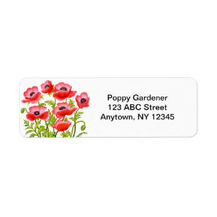 Red Garden Poppy Flowers Avery Label