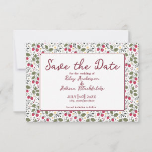 Red Garden Raspberry Yellow Floral Spring Wedding Save The Date
