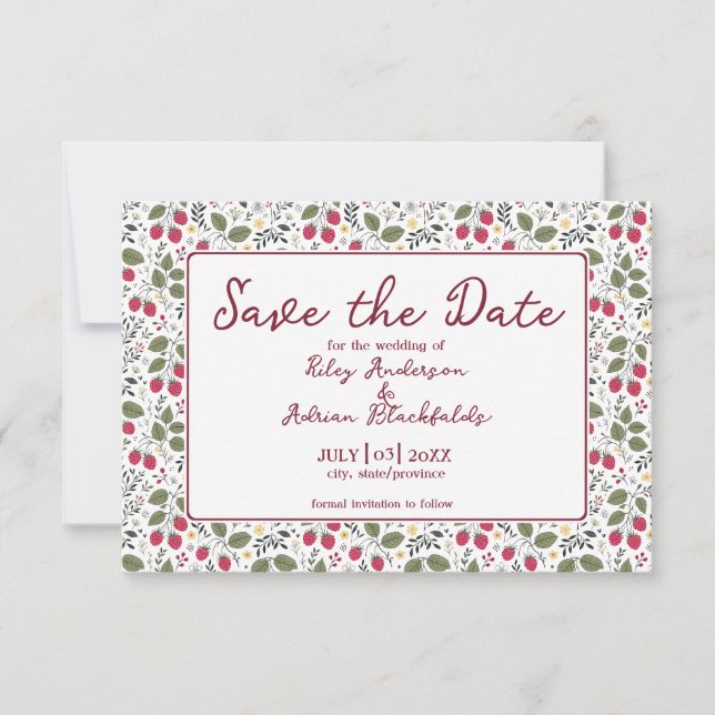Red Garden Raspberry Yellow Floral Spring Wedding Save The Date (Front)