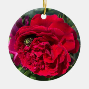 Red garden rose and bug ceramic tree decoration