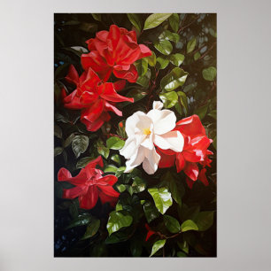 Red Gardenias Flower Art Print Poster