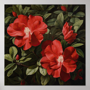 Red Gardenias Flower Art Print Poster