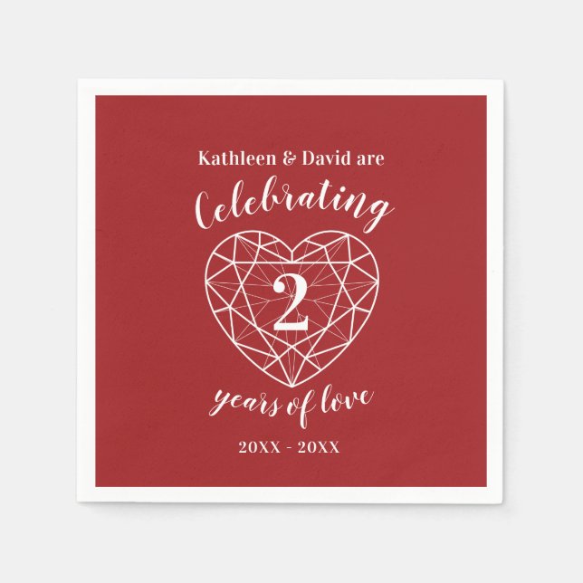 Red garnet anniversary 2 years of love napkins (Front)